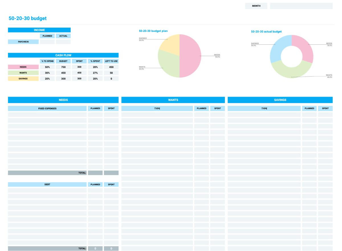 50-30-20 Budget Template