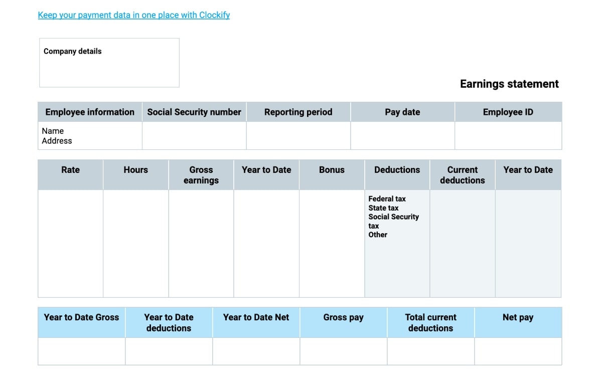 Basic Pay stub Template