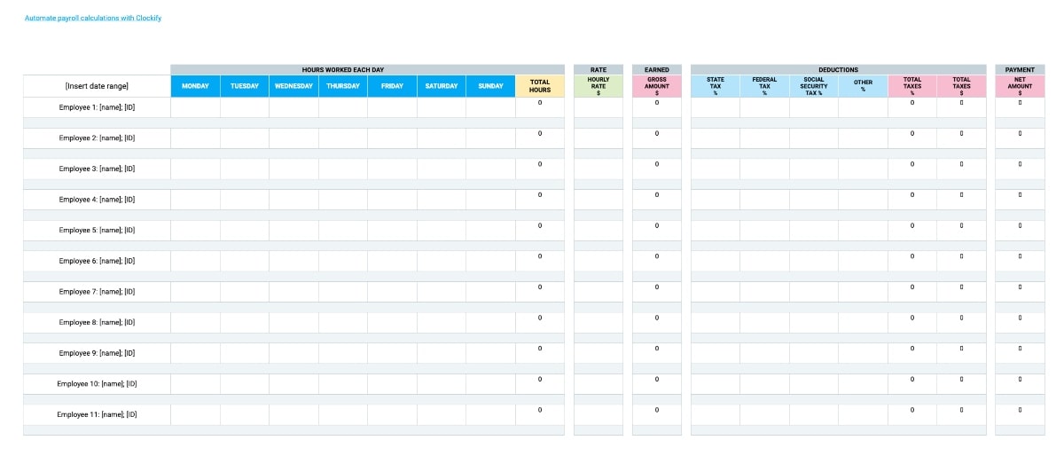 Basic Weekly Payroll Template