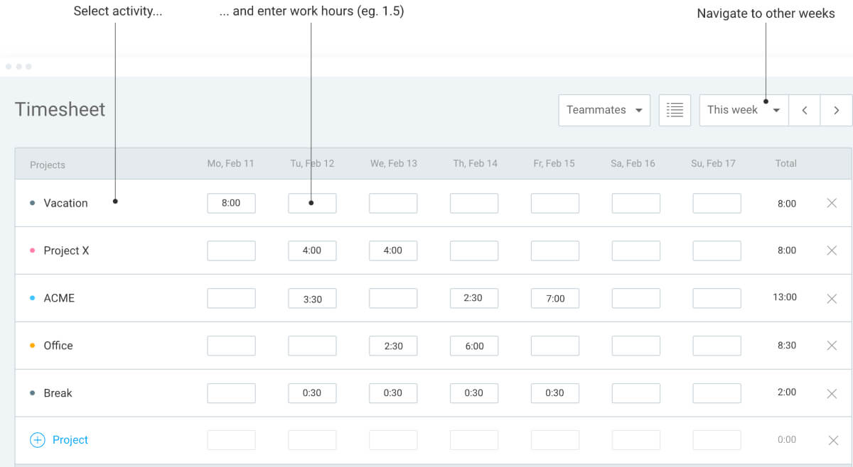 Clockify timesheet