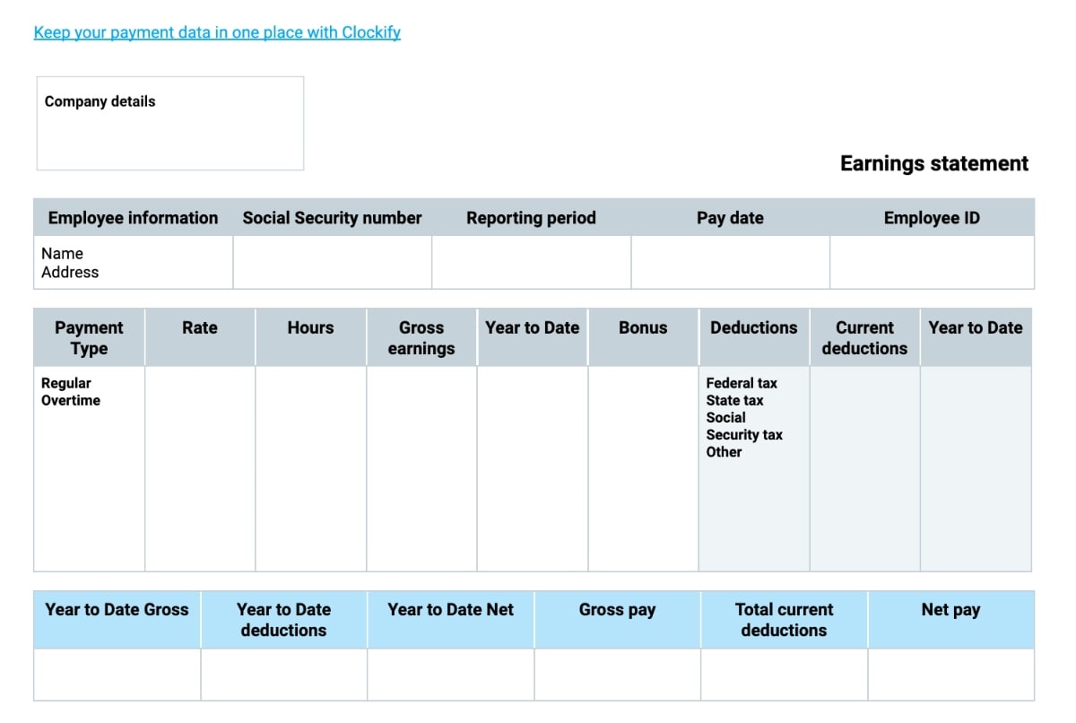 Pay stub Template with overtime