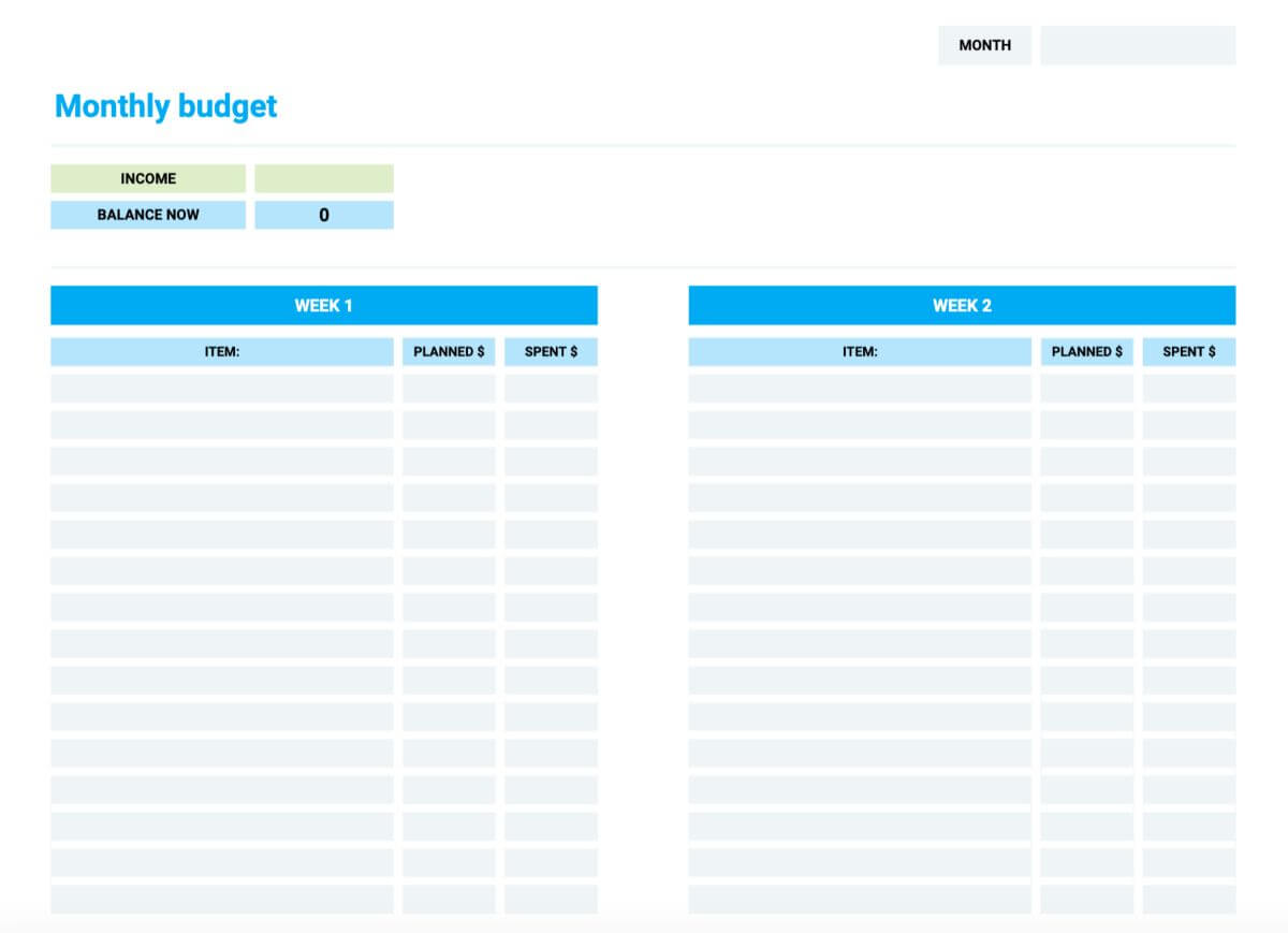 Simple Monthly Budget Template