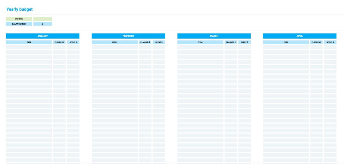 Simple Yearly Budget Template