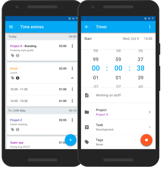 Capture d'écran de l'appli gratuite de suivi du temps pour Android