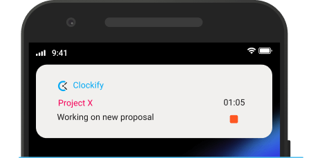 Capture d'écran du minutereur dans la notification de l'appli Android de suivi du temps.