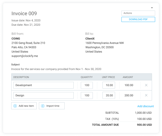 Invoice billable hours