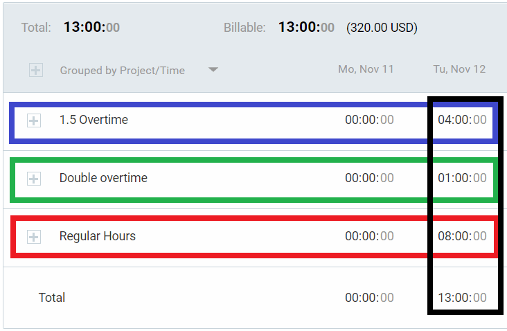 Overtime report in Clockify