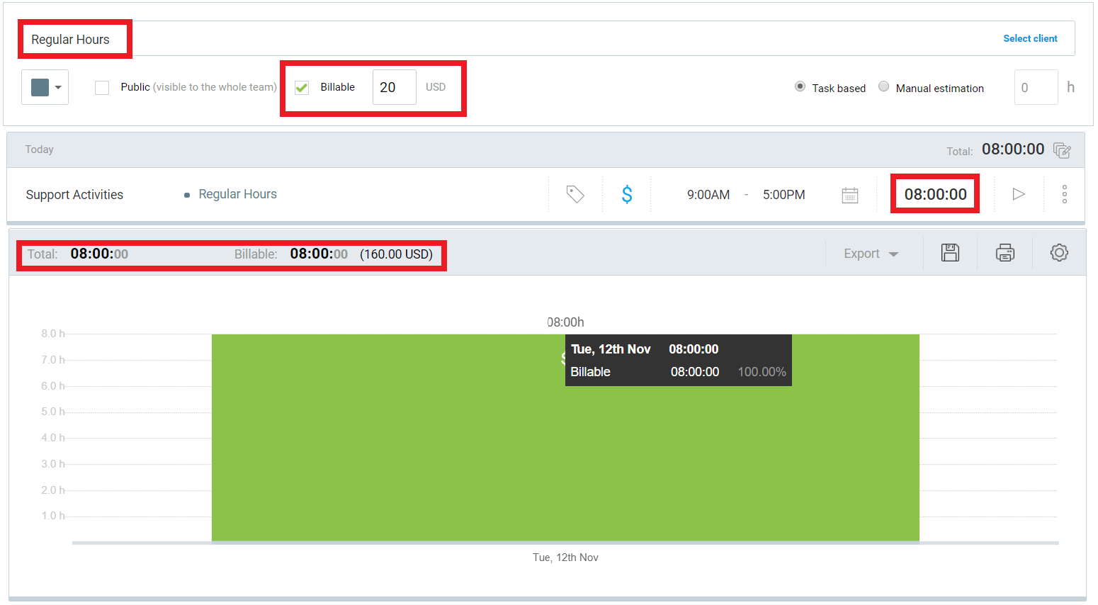 Overtime project in Clockify