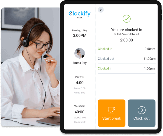 Relógio de Ponto para Centrais de Atendimento - Captura de tela Clockify