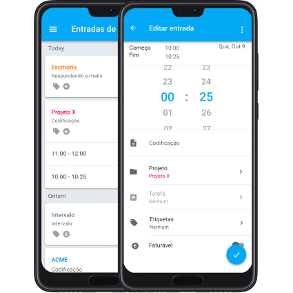 Aplicativo móvel Clockify Android iOS