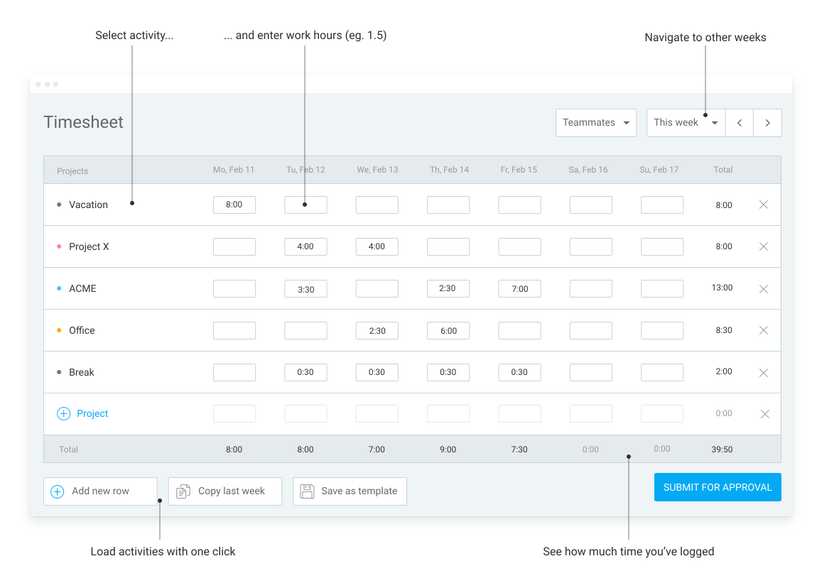 Clockify timesheet