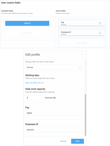 Custom user fields.