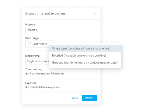 Importing billable hours and expenses to an invoice