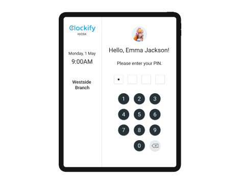  Kiosk feature - user clocking in