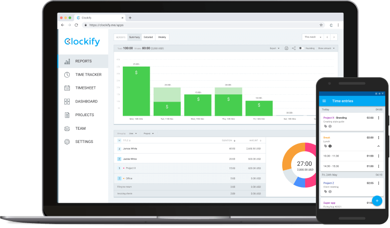 Versión web de aplicación Clockify