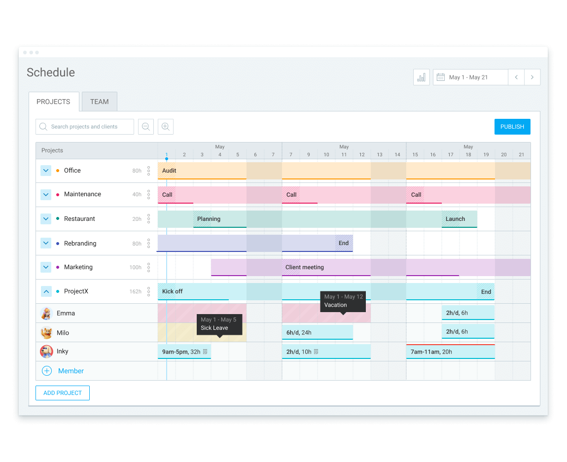 Project scheduling in Clockify