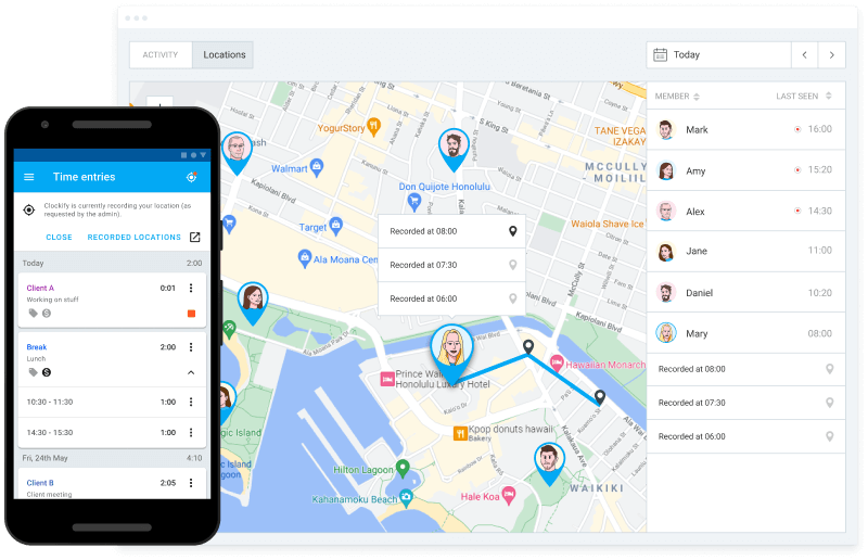 GPS tracking feature in Clockify (screenshot)