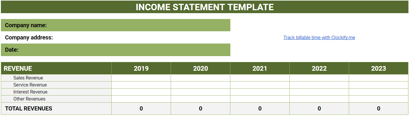 Income Statement Template instructions 1