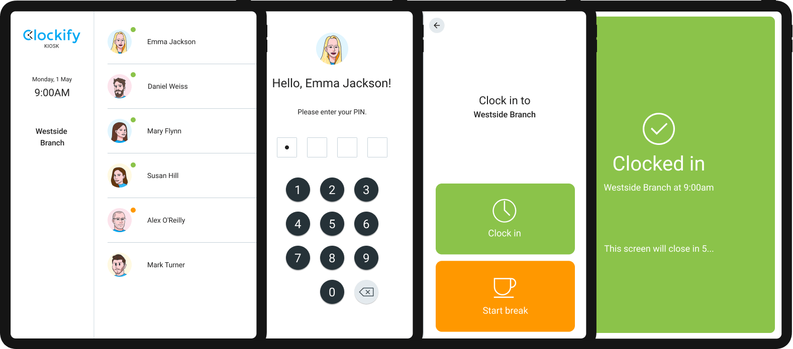 Clockify time clock kiosk app