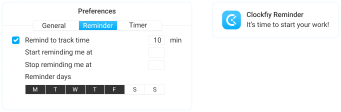 Activez les rappels de suivi du temps dans les préférences