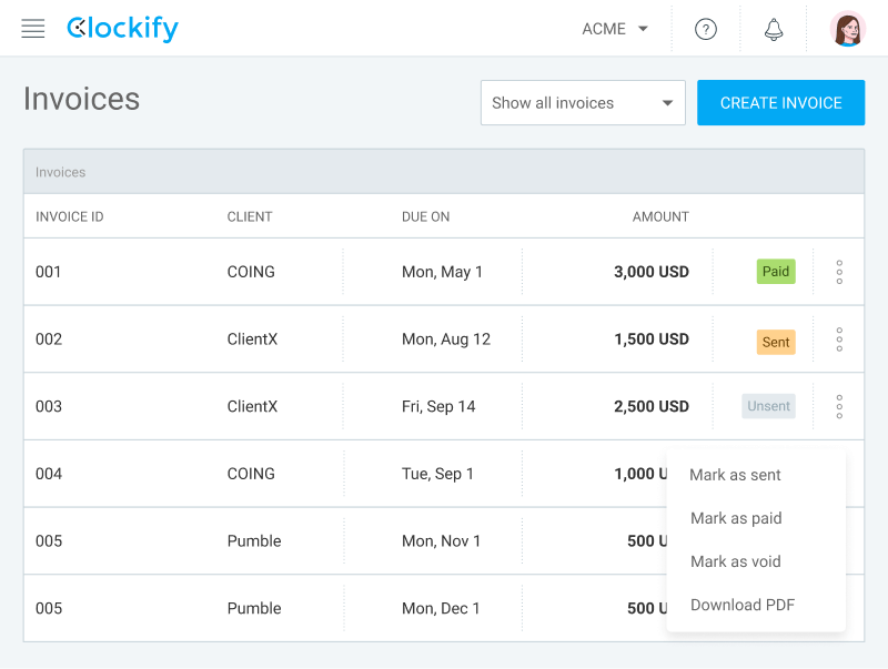 invoice templates clockify invoices