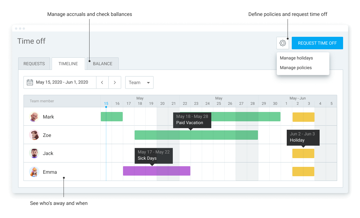 Clockify Time off feature