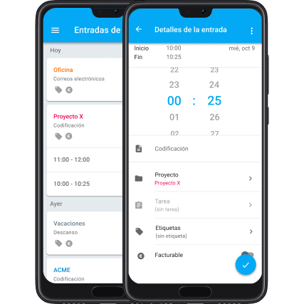 Aplicación móvil de control horario y controlador del tiempo para Android y iPhone, iPad