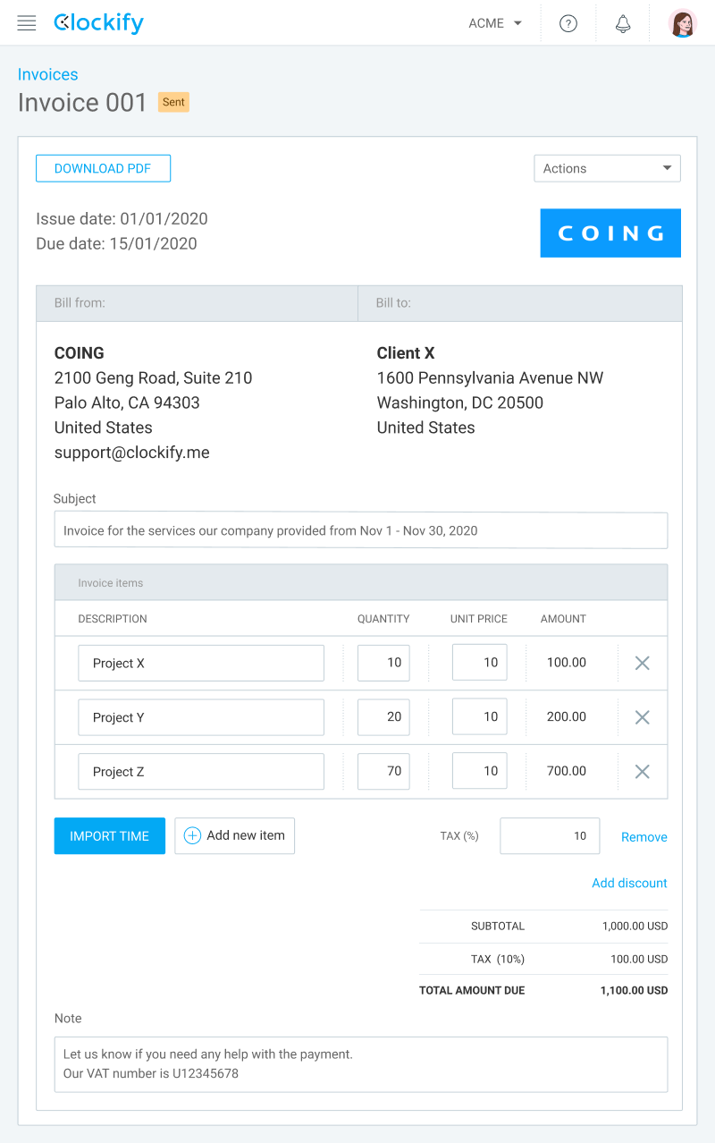 invoice templates clockify invoice