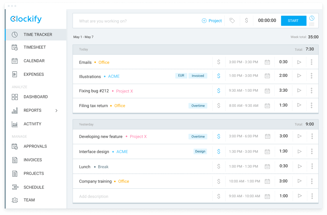 Track your income with Clockify